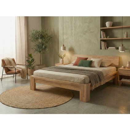 Dubová postel Montana Sonoma + matrace + rošty zdarma