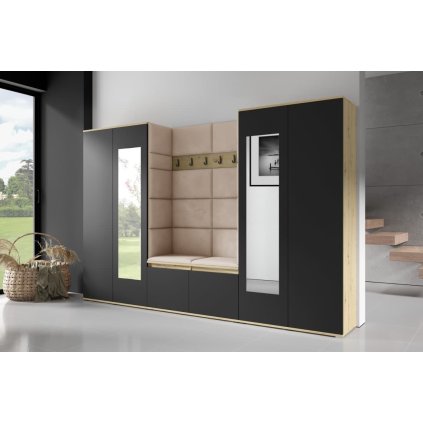 Předsíňová stěna Emi 10 - dub/černá - Trinity 04