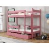 Růžová patrová postel Elegant masiv borovice s úložnými šuplíky