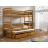 Hnědé moření patrové postele pro tři s přistýlkou a úložným prostorem Mája 2