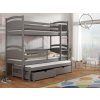 Tmavě šedá dětská patrová postel pro 3 s přistýlkou a úložným prostorem z masivu Mája 2