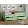 Zelená dětská postel z masivu borovice se zábranou a úložnými šuplíky Ela