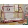 Růžová domečková postel pro děti z masivu borovice Veronika