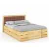 Přírodní borovicová postel Gotland Drawers s hnědým čalouněním čela