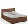 Ořechová postel Gotland Drawers s hnědým čalouněním čela