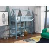 Modrá domečková postel horní spaní z masivu s žebříkem Pablo