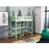 Zelená domečková postel horní spaní z masivu s laťkovým roštem Pablo