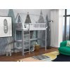 Šedá domečková postel horní spaní z masivní borovice s žebříkem Pablo