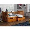 Oranžová dětská postel s úložným prostorem z masivu borovice se zábranou Atreus