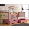 Růžová dětská postel s úložným prostorem z borovice s tabulemi na kreslení Neo