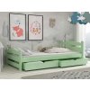 Zelená dětská postel s úložným prostorem z borovice na kolečkách Max