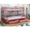 Růžová patrová postel pro tři Nevada