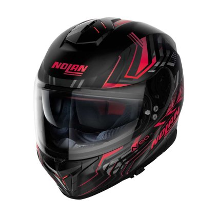Moto helma Nolan N80-8 Turbolence N-com Flat Black/Red (Barva Černá, Velikost 2XS)