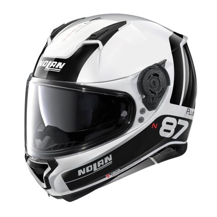 Moto helma Nolan N87 Plus Distinctive N-Com Metal White 22 (Barva Bílá, Velikost 2XL)