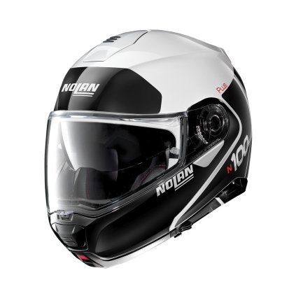 Moto helma Nolan N100-5 Plus Distinctive N-Com Metal White 22 (Barva Bílá, Velikost 3XL)