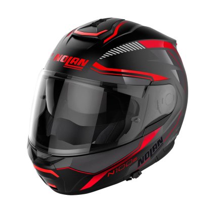Moto helma Nolan N100-6 Surveyor Flat Black/Red N-COM 21 (Barva Černá, Velikost 2XS)