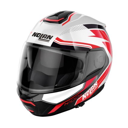 Moto helma Nolan N100-6 Surveyor Metal White/Red N-COM 23 (Barva Červená, Velikost 2XS)