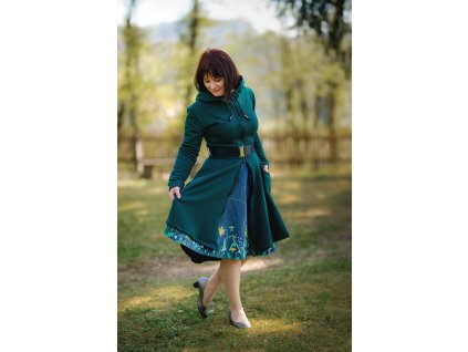 Smaragdová  Bella - základní délka 100 cm - Půlkolový princessový kabátek/mikčošaty