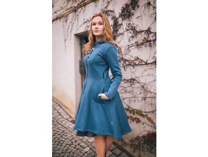 Petrolejová  Bella - základní délka 100 cm - Půlkolový princessový kabátek/mikčošaty