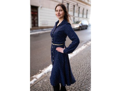 Tmavě modré se zlatými puntíky  Lara - délka 110cm - podšívka