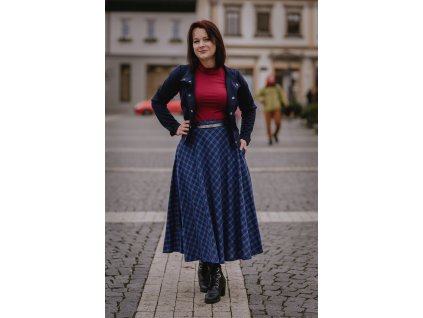 Modrá tartanová - Půlkolovka - 85cm