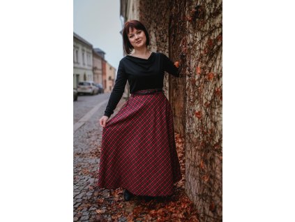 Červená + bordó tartanová  - Půlkolovka - 85cm