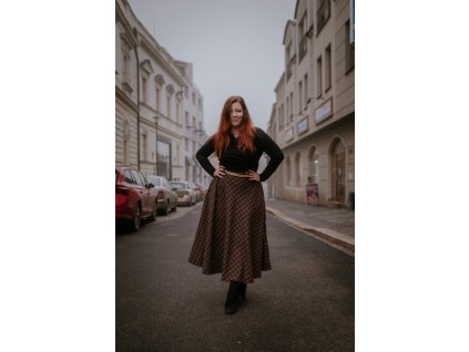 "Karamelka" Hnědá - tartanová - Půlkolovka - 85cm
