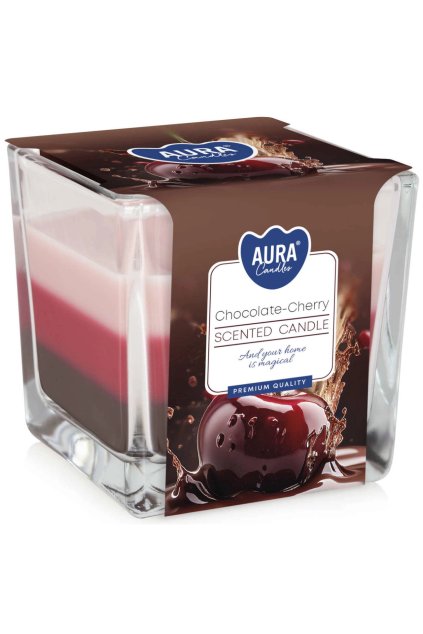 Tříbarevná vonná svíčka ve skle - Chocolate-Cherry  Doba hoření: 32 h