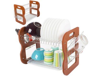 pol pl Suszarka do naczyn ociekacz dwupoziomowa drewniana 3808 1