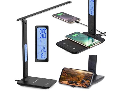 pol pl Lampka biurkowa led szkolna usb zegar ladowarka qi 3522 1