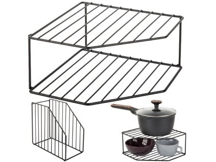 cze pl Kuchynska rohova stojici kovova police dvouurovnova koupelnova police 5603 1