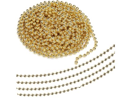 Vánoční řetěz korálky 5 m, vánoční ozdoba zlatá