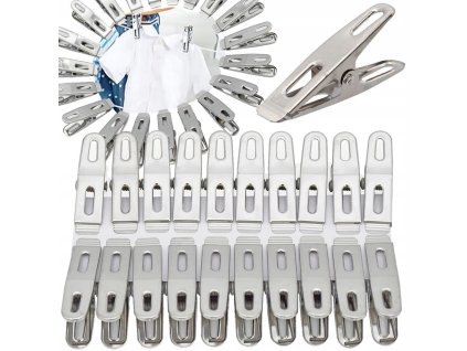 Kovové kolíčky na prádlo – sada 20 pevných nerezových kolíčků proti větru a korozi