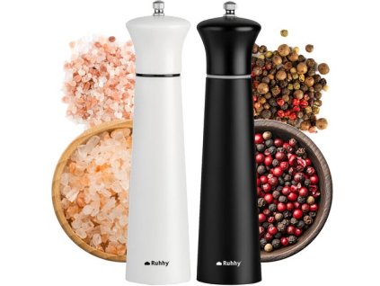 Ruční mlýnek na sůl a pepř – sada 2 ks, černá/bílá