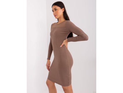 Hnědé šaty s dlouhými rukávy pro každý den - BASIC FEEL GOOD
