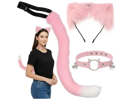 Trojdílný kostým kočky/lišky, růžový