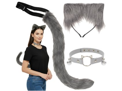 Trojdílný kostým kočky/lišky, šedý