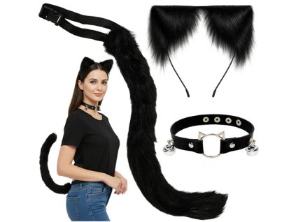 Trojdílný kostým kočky/lišky, černý