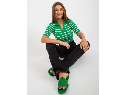 Green short polo blouse with collar (Barva green, Velikost ONE SIZE)