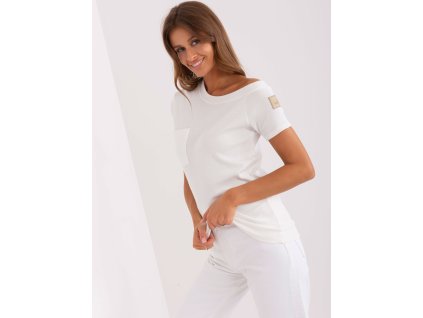 Ecru Daily Short Sleeve Blouse OCH BELLA (Barva ecru, Velikost S)