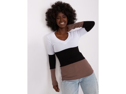 Ecru-brown women's basic V-neck blouse (Barva brown, Velikost ONE SIZE)