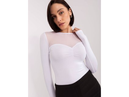 White basic blouse with long sleeves and round neckline BASIC FEEL GOOD (Barva white, Velikost S)