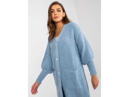 Light blue long cardigan with buttons OCH BELLA (Barva light blue, Velikost ONE SIZE)