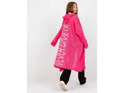 Pink loose cardigan with hood OCH BELLA (Barva fluo pink, Velikost ONE SIZE)