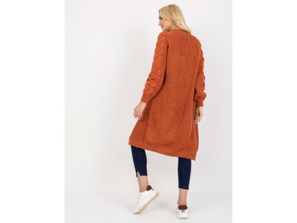 Dark orange long cardigan oversize RUE PARIS (Barva dark orange, Velikost ONE SIZE)