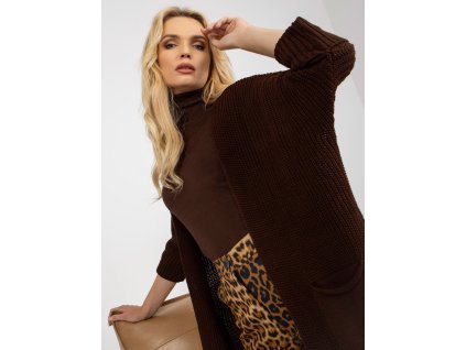 Dark Brown 3/4 Sleeve Loose Cardigan RUE PARIS (Barva dark brown, Velikost ONE SIZE)