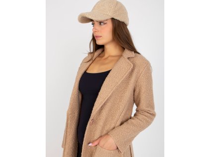 Beige plush maxi coat with binding Merve OCH BELLA (Barva beige, Velikost ONE SIZE)