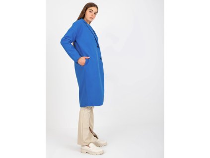 Warm blue women's coat with button closure OCH BELLA (Barva dark blue, Velikost ONE SIZE)
