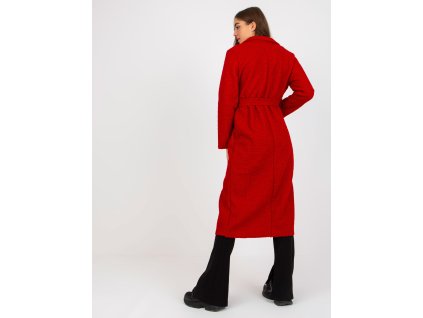 Red plush maxi coat with pockets Merve OCH BELLA (Barva dark red, Velikost ONE SIZE)