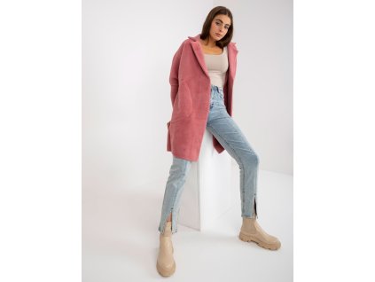 Dirty pink women's alpaca coat with pockets Eveline (Barva dark pink, Velikost ONE SIZE)